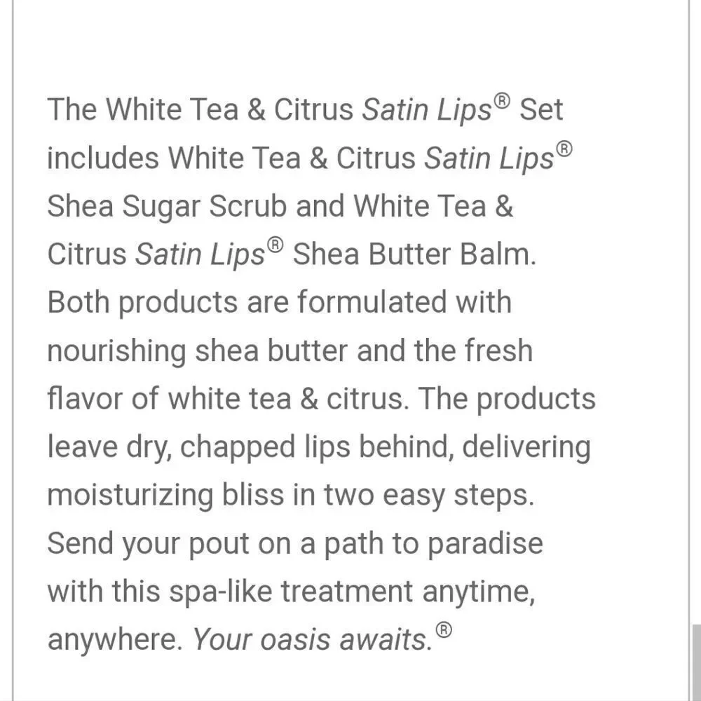 MARY KAY WHITE TEA & CITRUS SATIN LIPS SET - NEW!